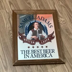 Sign Samuel Adams Boston Lager Wooden Framed Mirror 18” X 14.5”